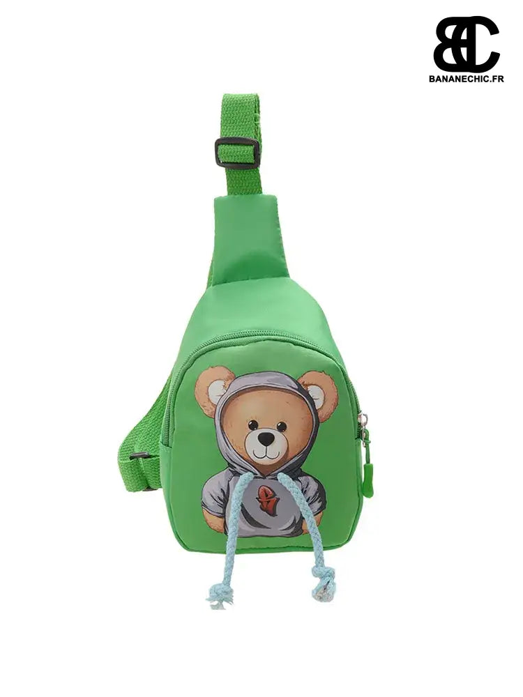 Sacoche bandoulière Ourson Cuir Noir - Vert - banane -