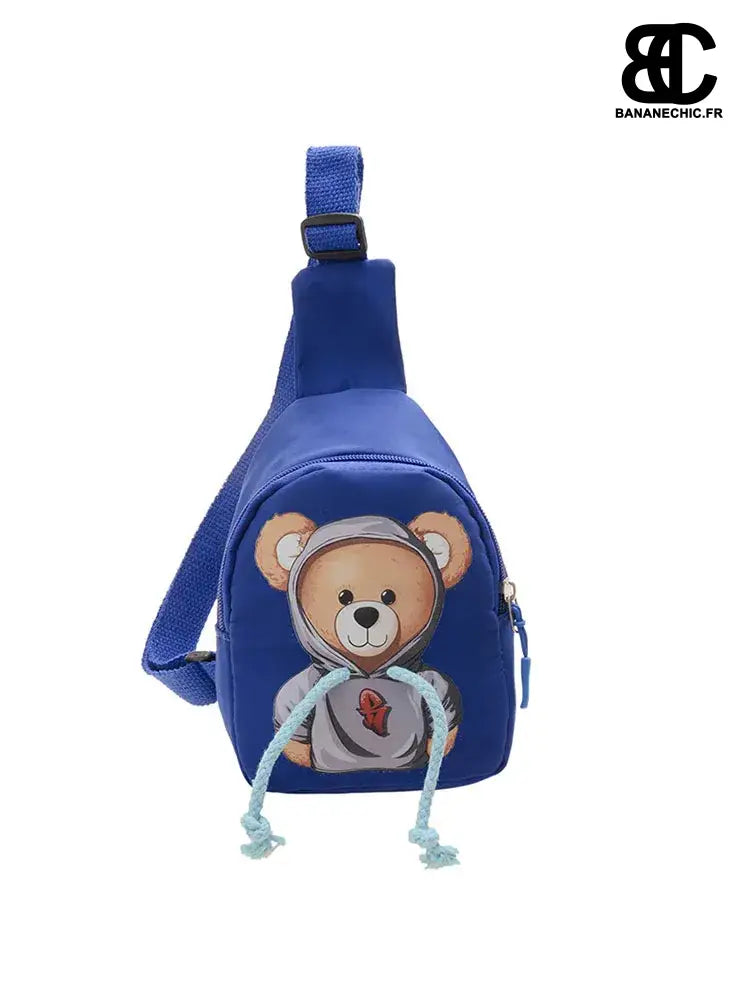 Sacoche bandoulière Ourson Cuir Noir - Bleu - banane -