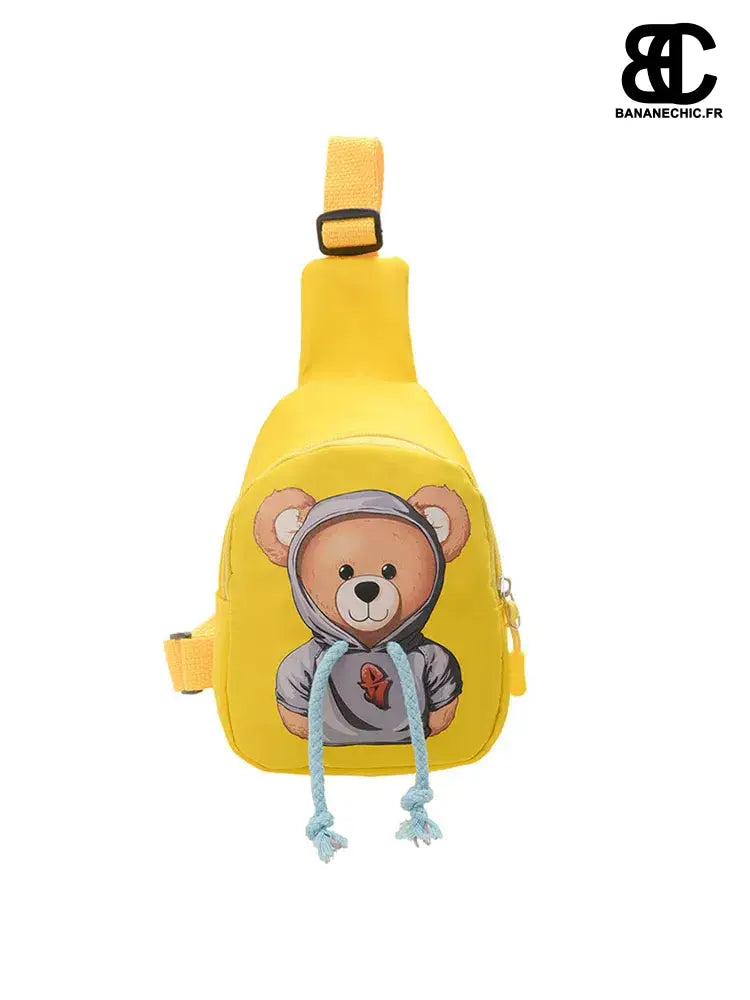 Sacoche bandoulière Ourson Cuir Noir - Jaune - banane -