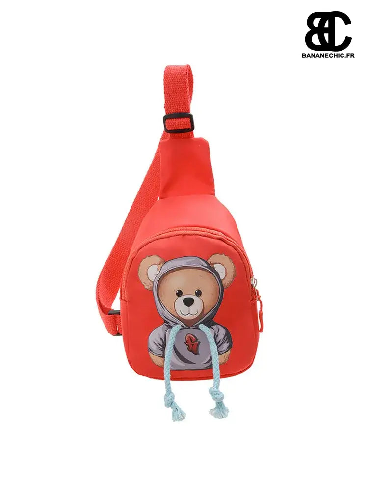 Sacoche bandoulière Ourson Cuir Noir - Rouge - banane -