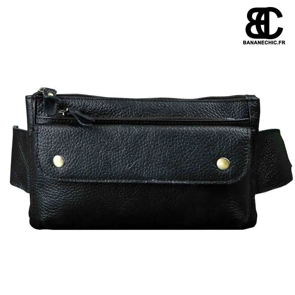 Sacoche cuir banane vintage homme - Noir - Banane - Banane