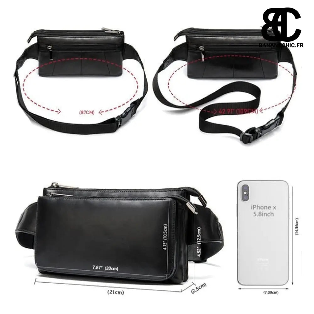 Sacoche Cuir Personnalisable - Noir 1 - banane - Banane Chic