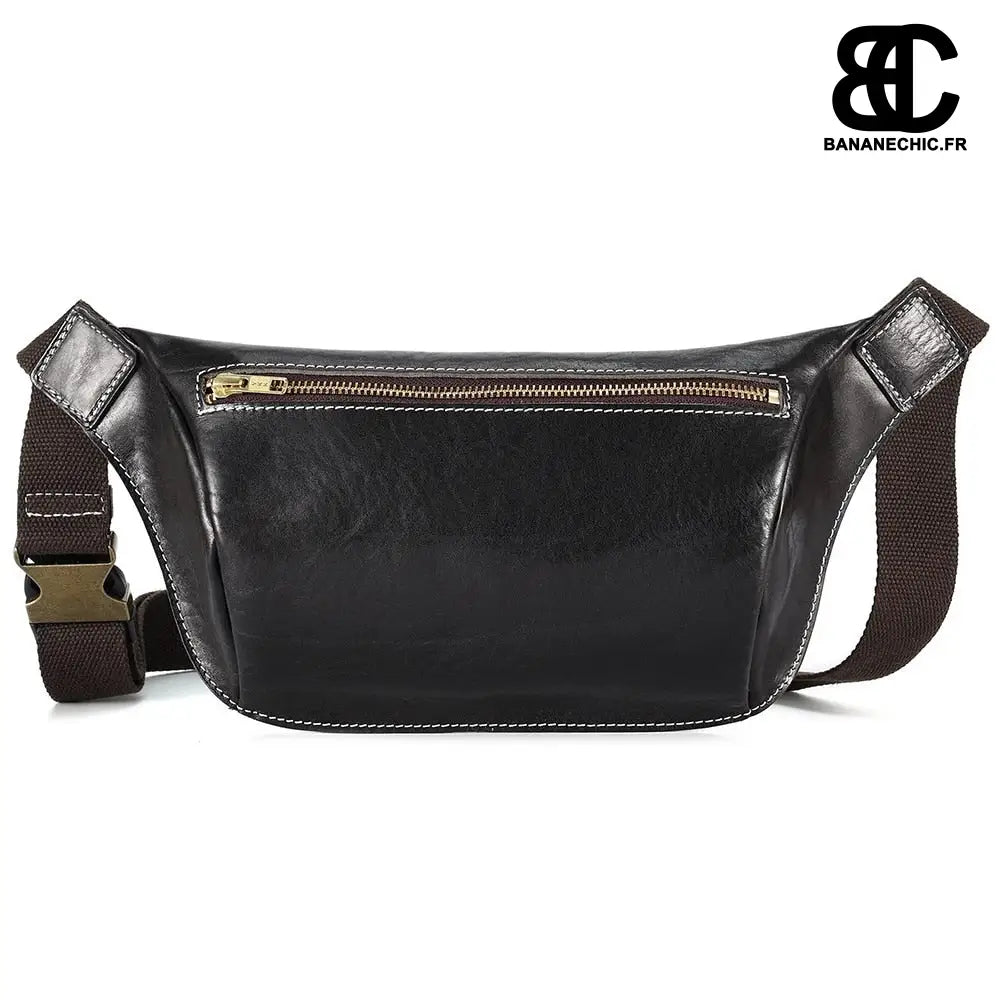 Sacoche cuir verni homme - Noir - Banane - Banane Chic ™