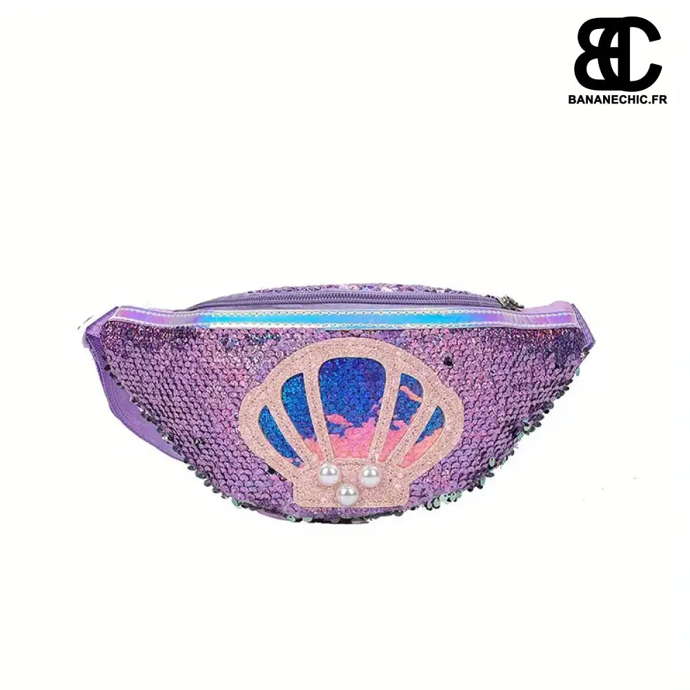 Sac banane argenté paillettes coquillage - Violet - banane -