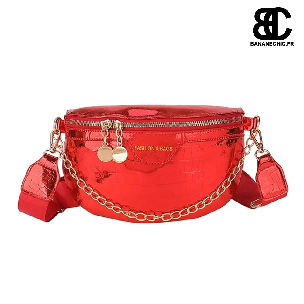 Sac banane brillant argenté fashion - Rouge - Banane -