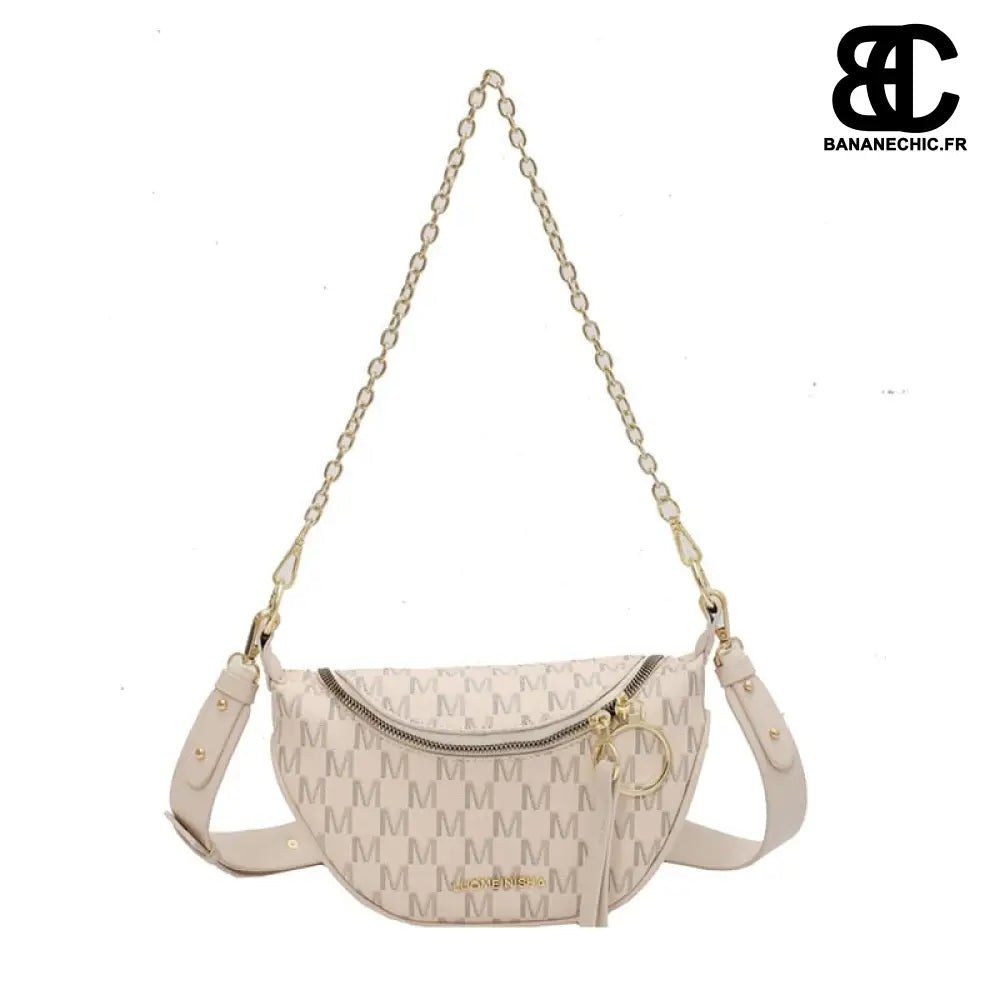Sac banane chic cuir imprimé femmes - Crème - banane -