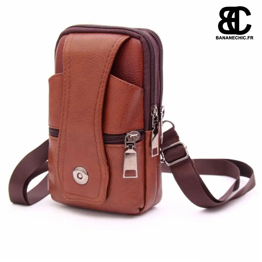 Sac banane cuir chic homme - Marron clair - Banane - Banane