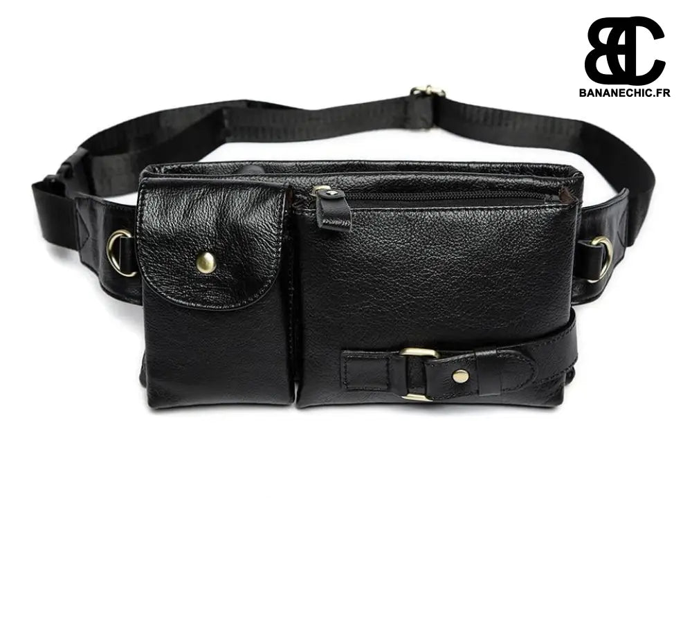 Sac banane cuir compartimenté homme - Noir - Banane - Banane