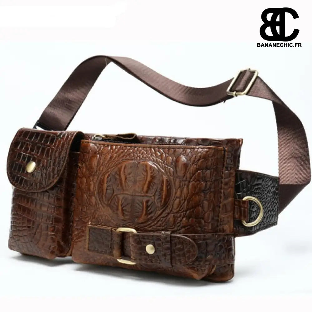 Sac banane cuir compartimenté homme - Café - Banane - Banane