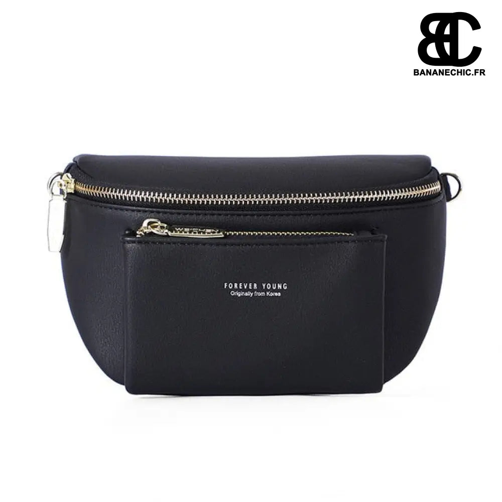 Sac banane cuir femme élégant - Noir - Banane - Banane Chic