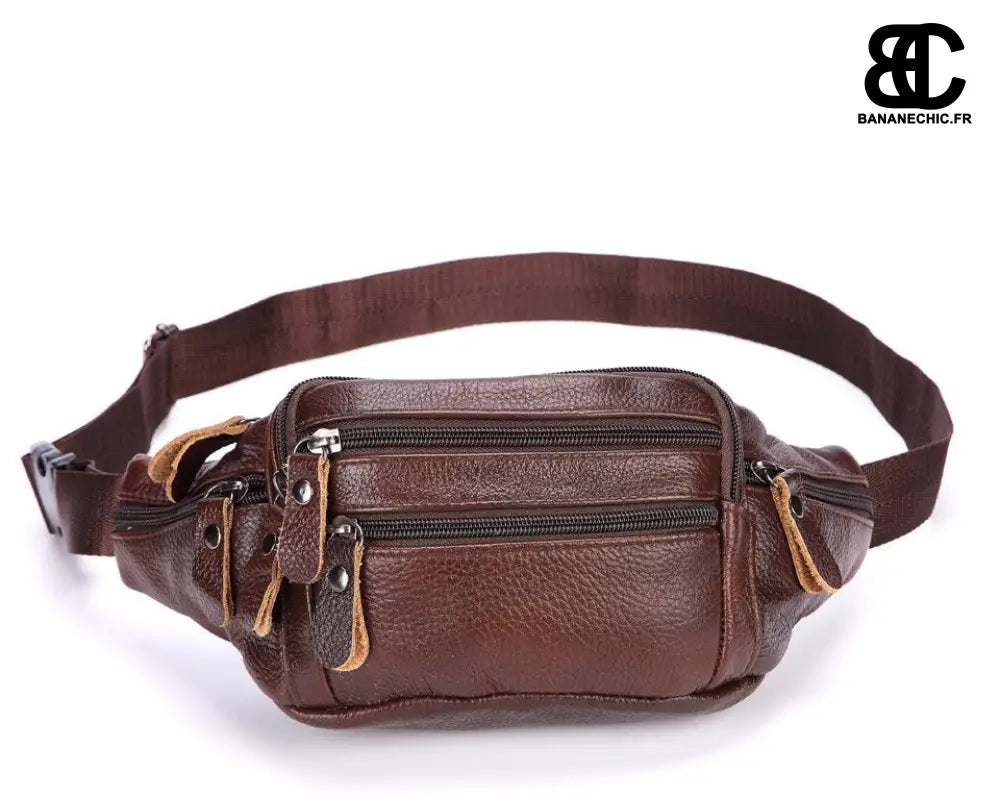 Sac banane cuir homme - Marron foncé - Banane - Banane Chic