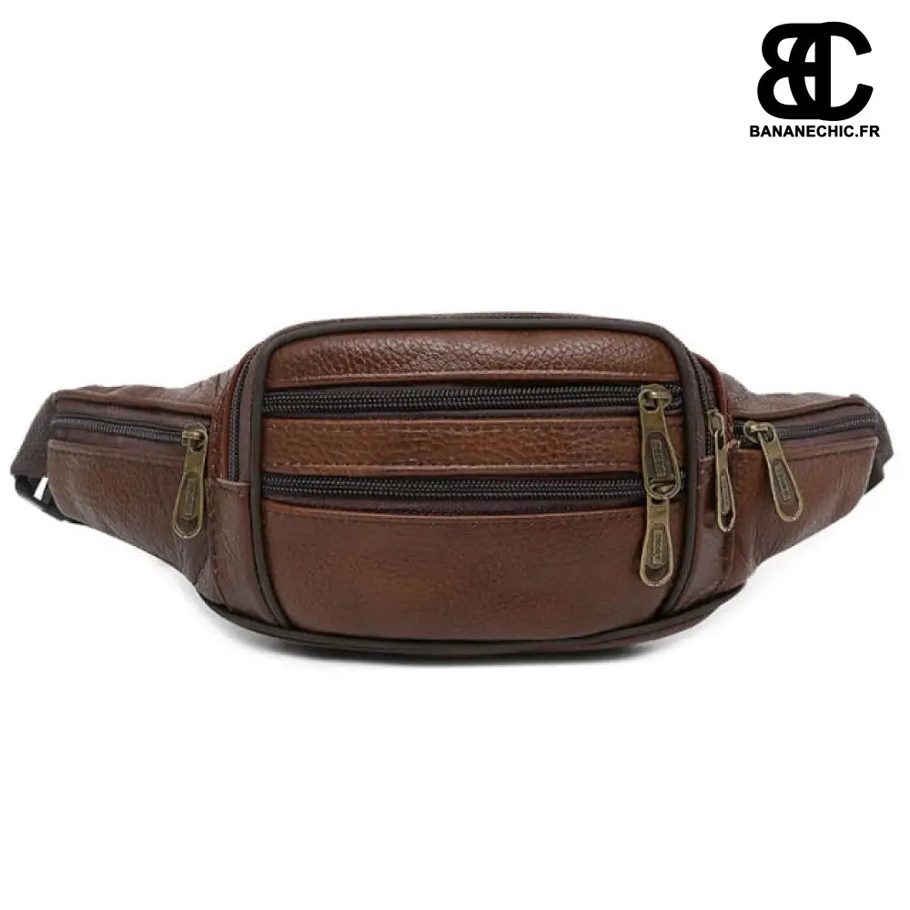 Sac banane cuir marron vintage - Marron - Banane - Banane