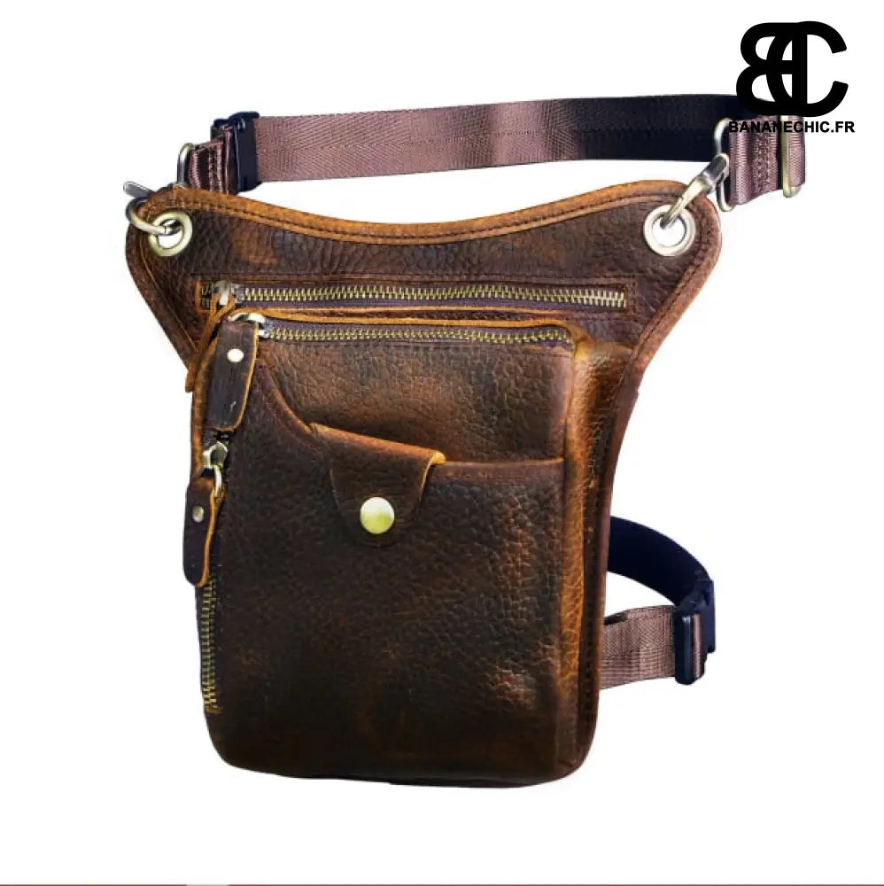 Sac banane cuir moto marron sport - Chocolat - Banane -