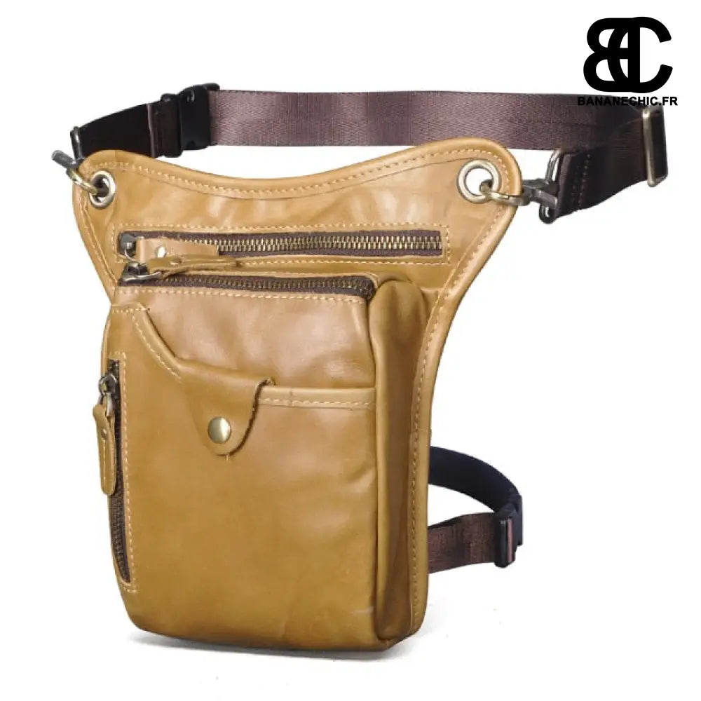 Sac banane cuir moto marron sport - Jaune - Banane - Banane