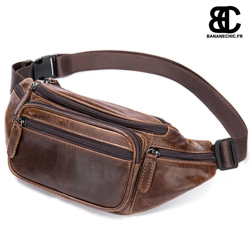 Sac banane cuir noir femme - Café - Banane - Banane Chic ™