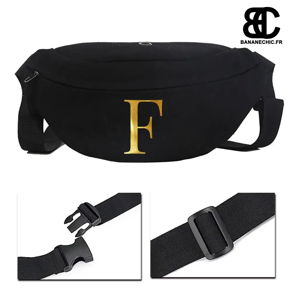 Sac banane cuir noir initialisé - F - banane - Banane Chic ™