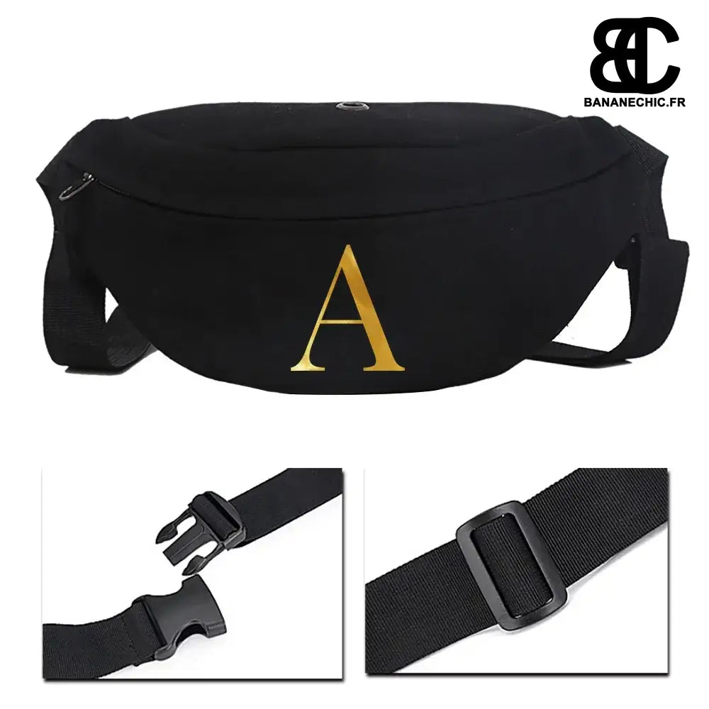 Sac banane cuir noir initialisé - A - banane - Banane Chic ™