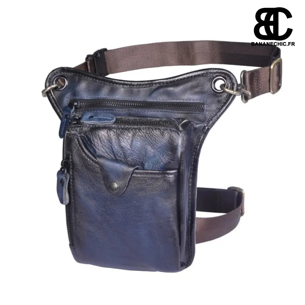 Sac banane cuir orange sport moto vélo - Bleu - Banane -