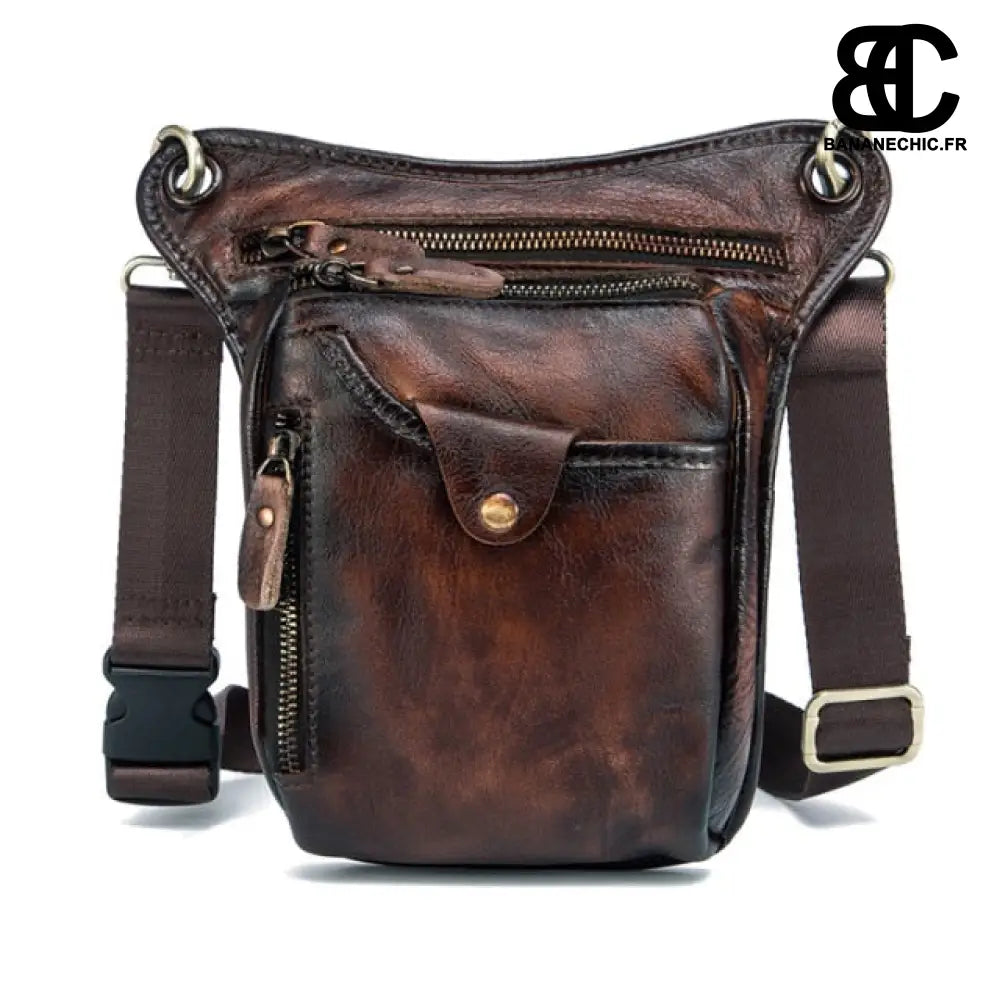 Sac banane cuir orange sport moto vélo - Marron - Banane -