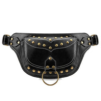 Sac banane cuir rivets noir femme