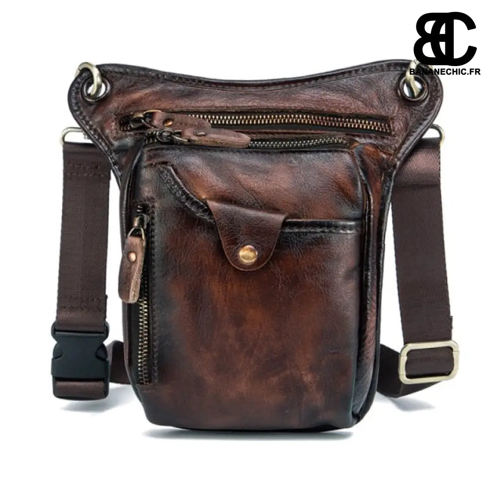 Sac banane cuir sport moto vélo - Marron - Banane - Banane