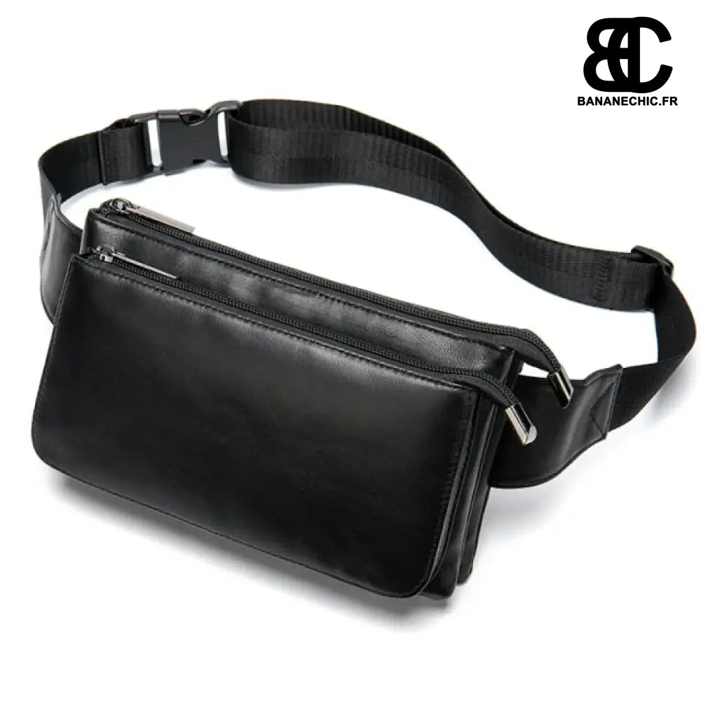 Sac banane en cuir noir - Rectangulaire - Banane - Banane