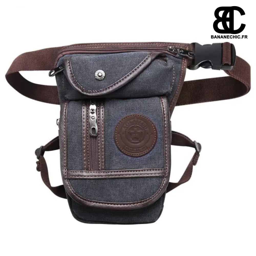 Sac banane en jean cuir sportif - Bleu - Banane - Banane