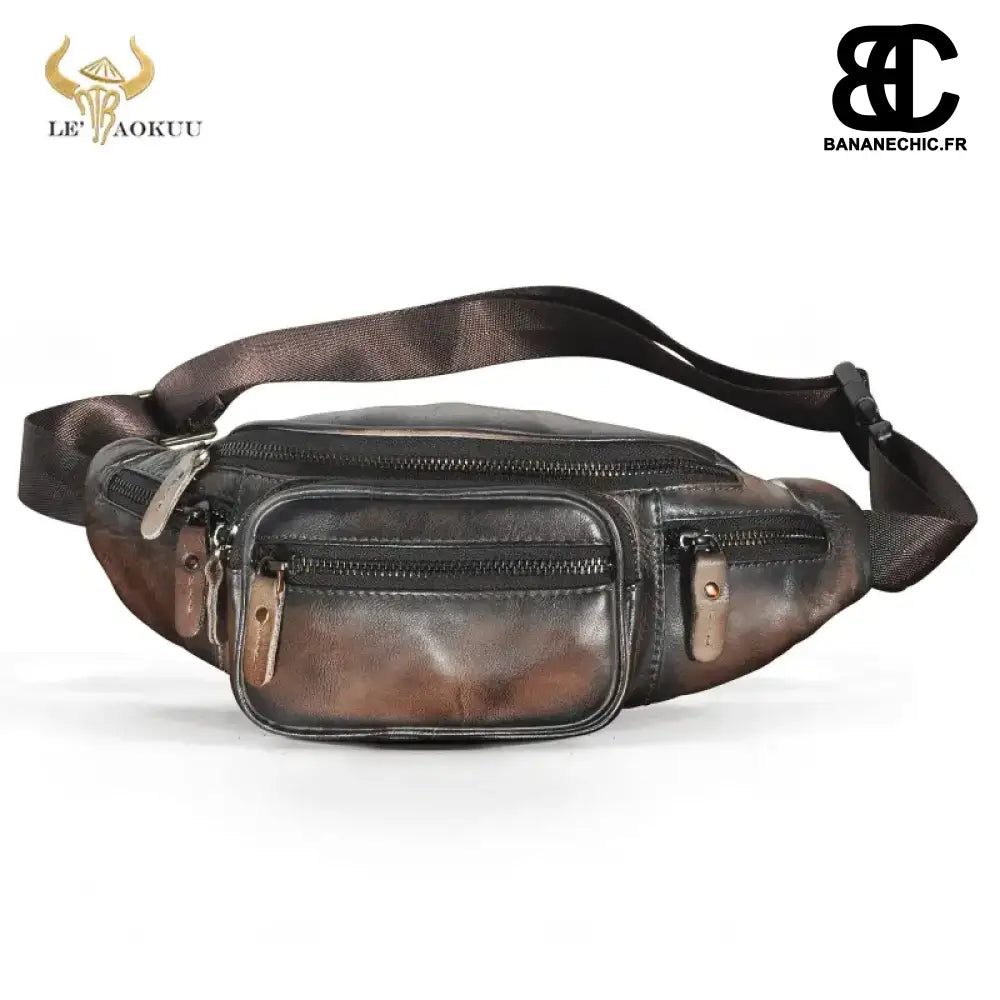 Sac Banane Homme Cuir - Marron foncé - Sac Banane - Banane