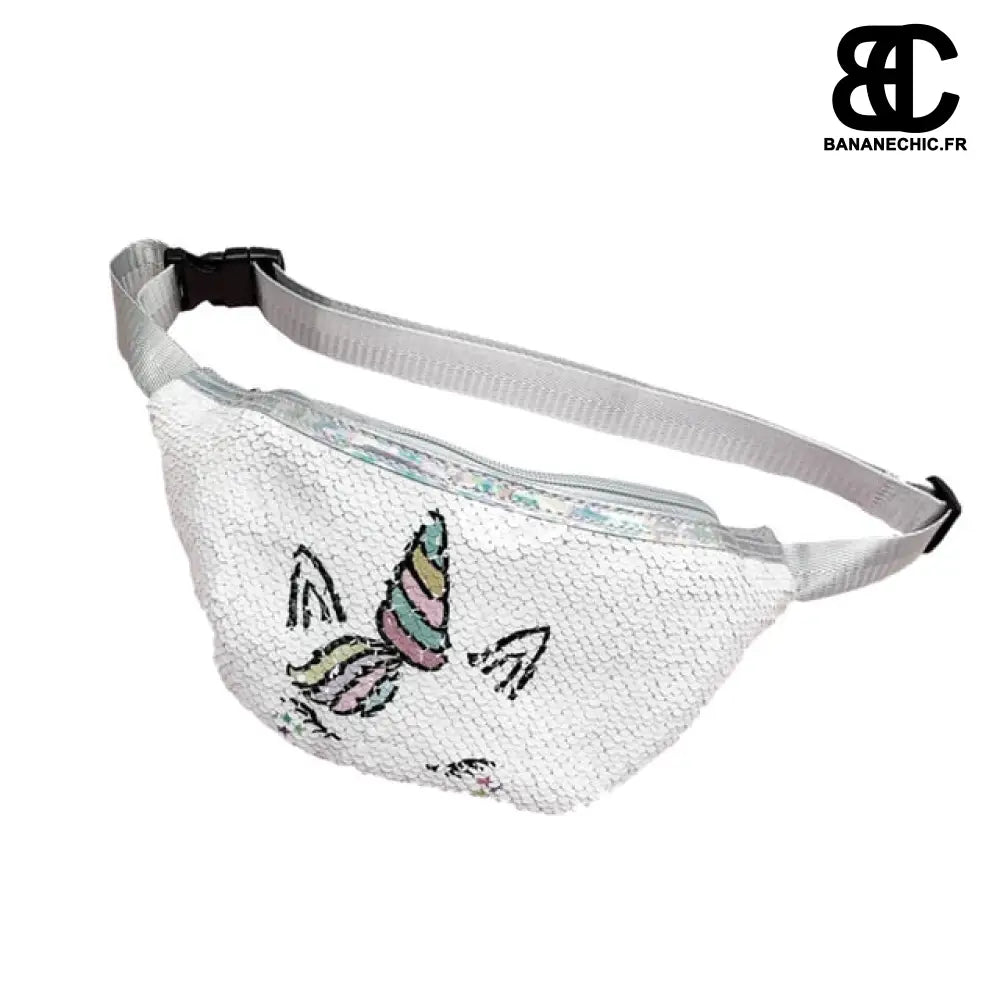 Sac banane licorne paillettes enfant - Blanc - Banane -