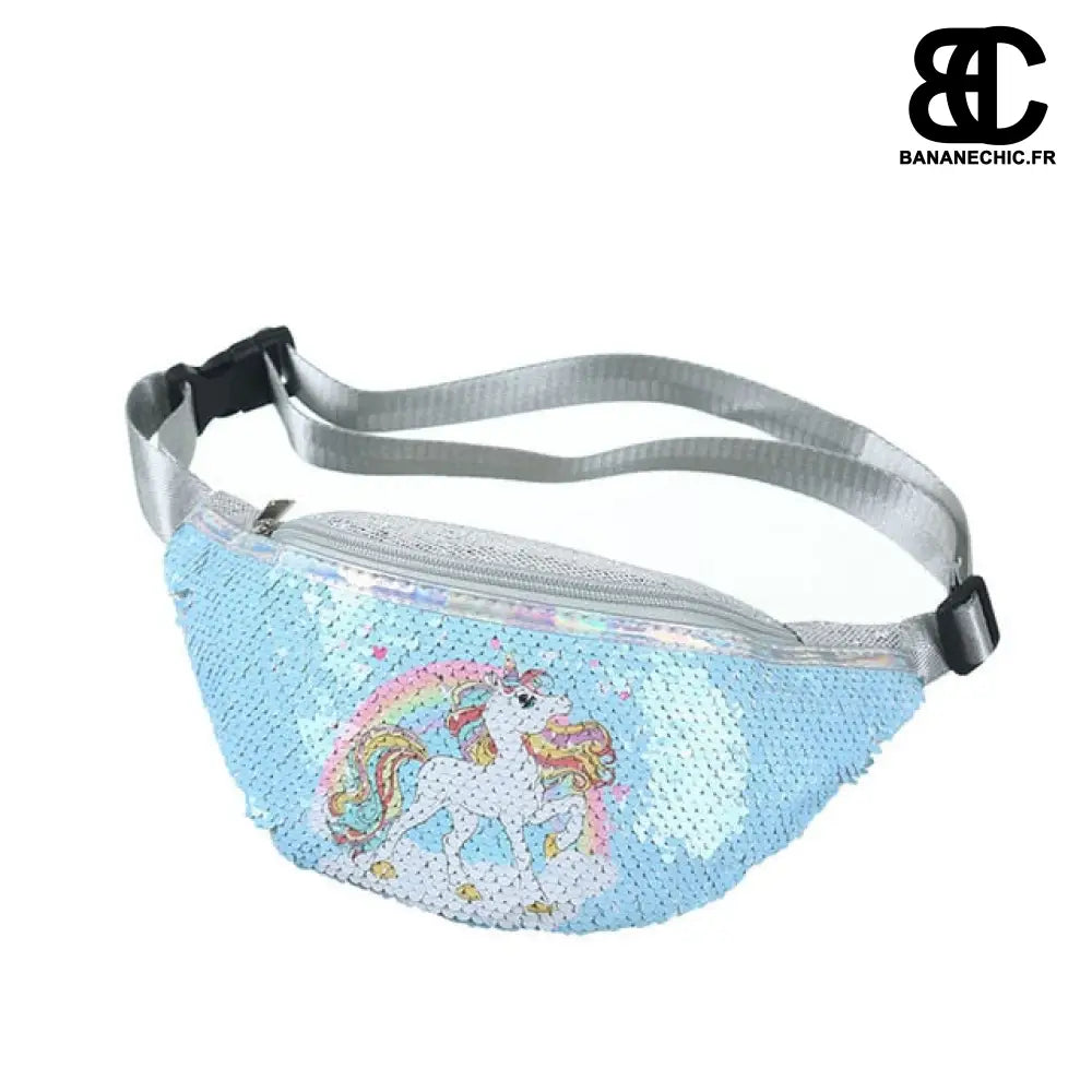 Sac banane licorne paillettes enfant - Bleu - Banane -