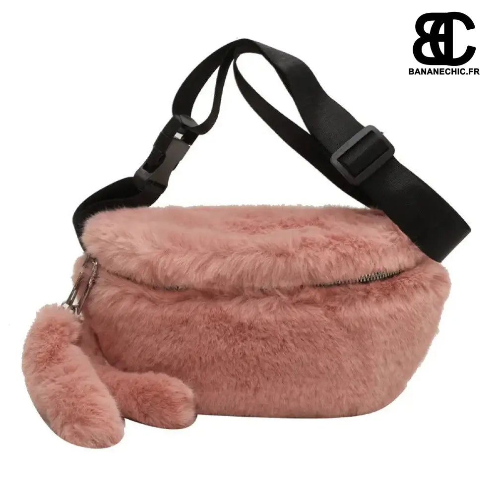 Sac banane moumoute hiver aux poils doux - Rose - banane -