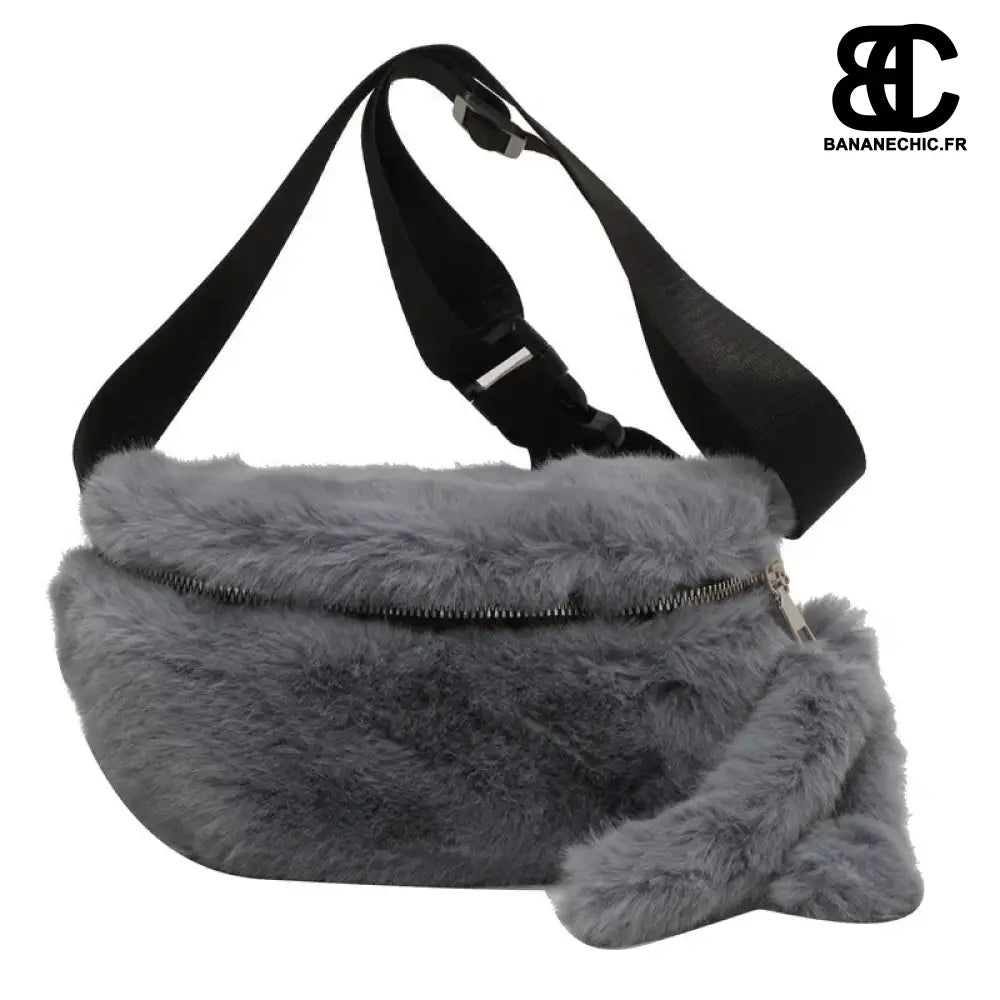 Sac banane moumoute hiver aux poils doux - Gris - banane -