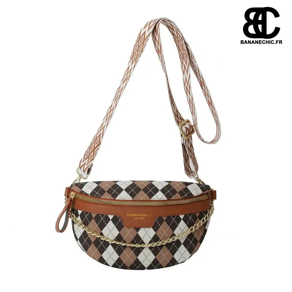 Sac banane vintage damier chic - Marron - banane - Banane