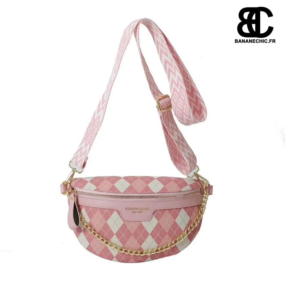 Sac banane vintage damier chic - Rose - banane - Banane Chic