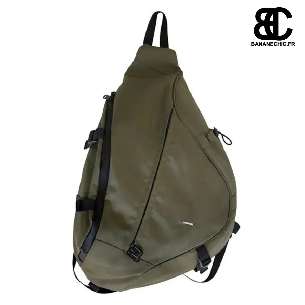 Sac bandoulière banane oversize en cuir noir - Green /