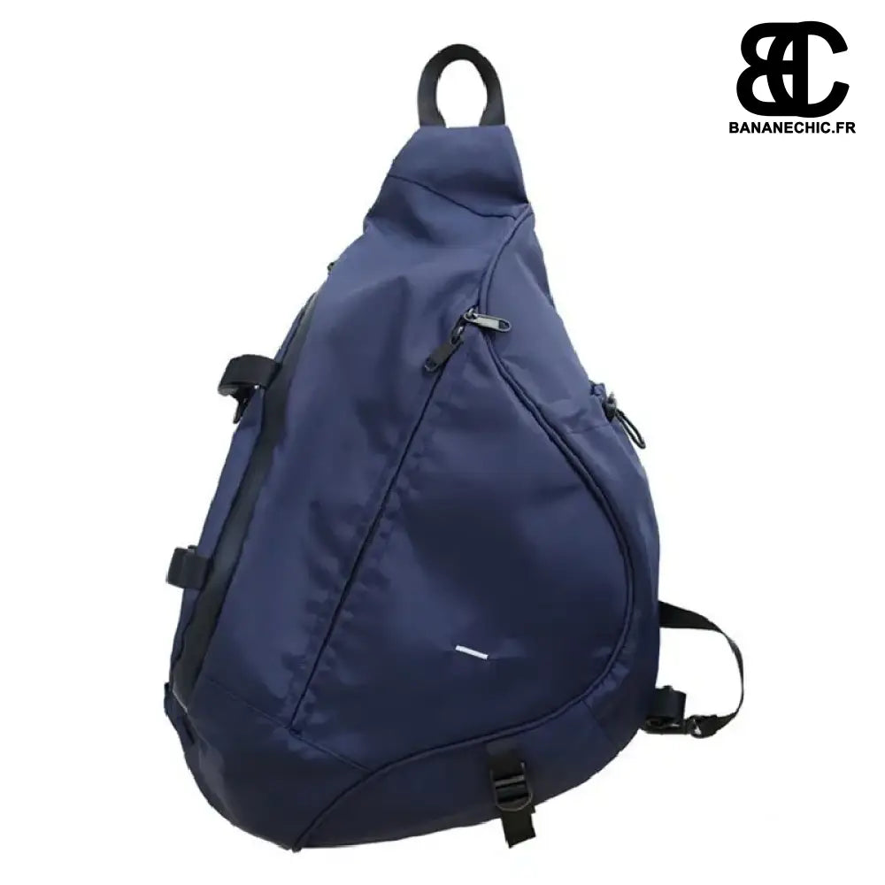 Sac bandoulière banane oversize en cuir noir - Blue /