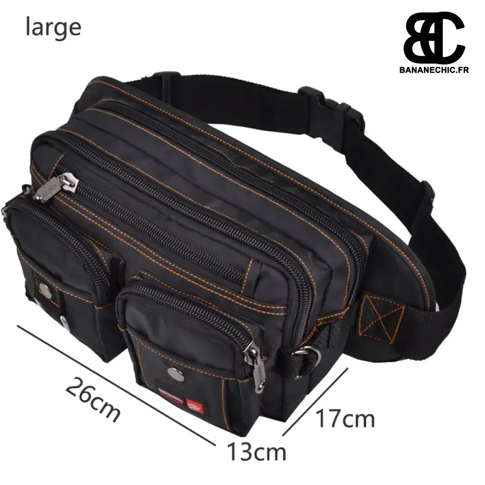 Sac bandoulière banane oversize multipoches noir - big black