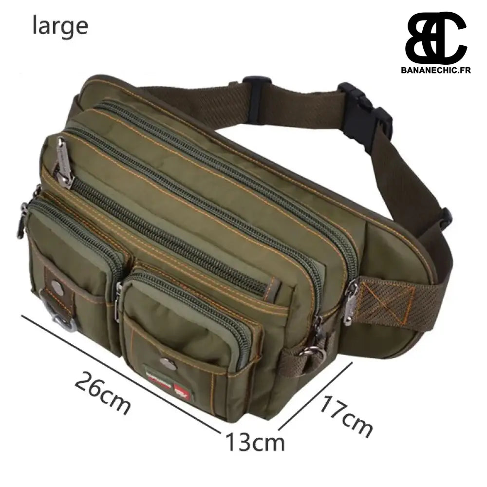 Sac bandoulière banane oversize multipoches noir - big