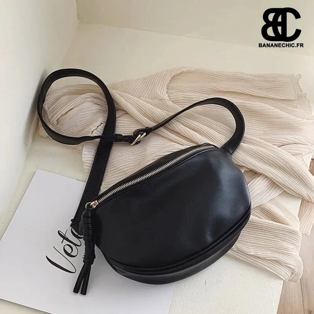 Sac bandoulière cuir oversize noir - A black Waist pack -