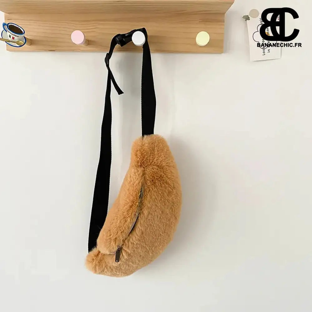 Sac bandoulière peluche gris oversize - brown waist bag -