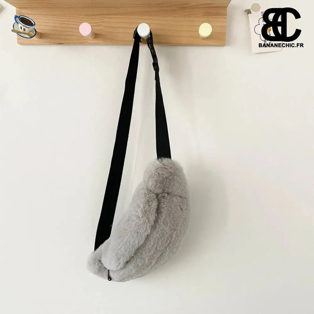 Sac bandoulière peluche gris oversize - grey waist bag -
