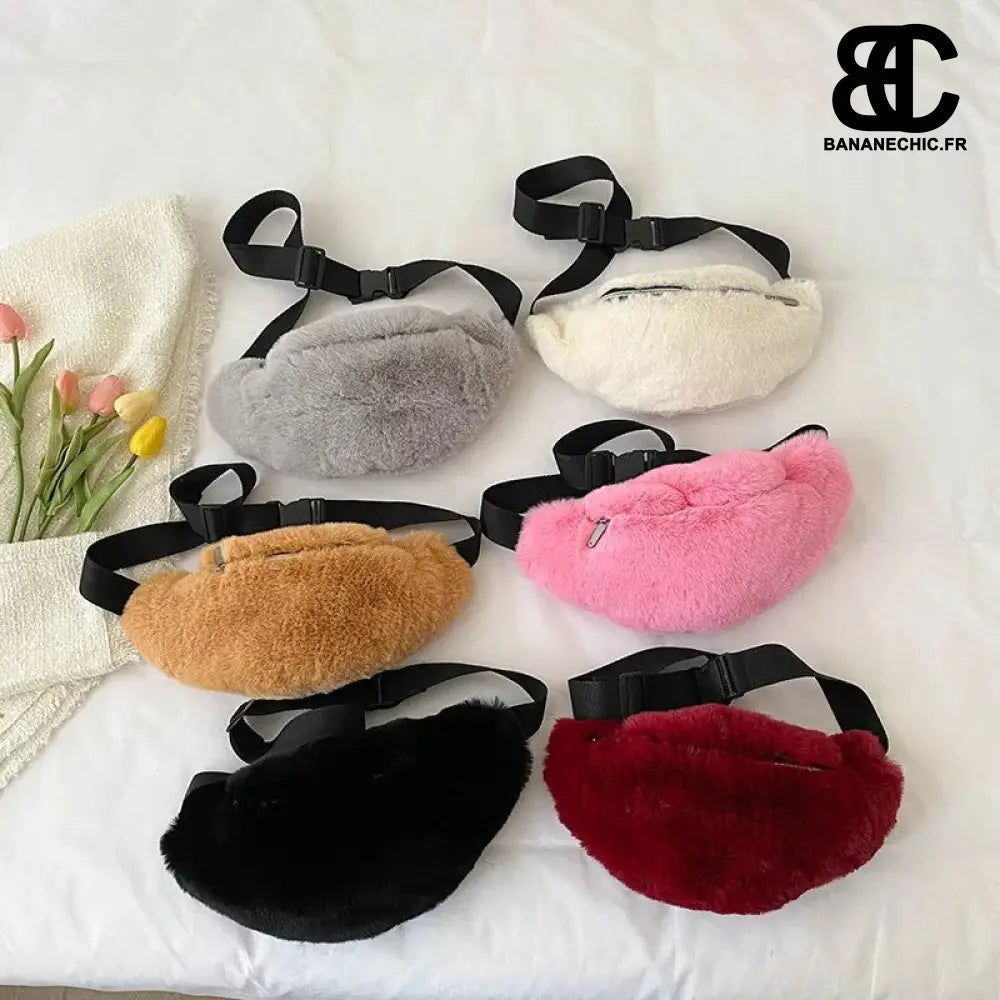 Sac bandoulière peluche gris oversize - banane - Banane Chic