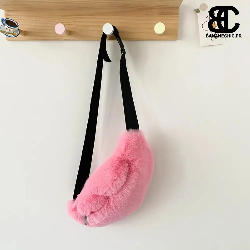 Sac bandoulière peluche gris oversize - pink waist bag -