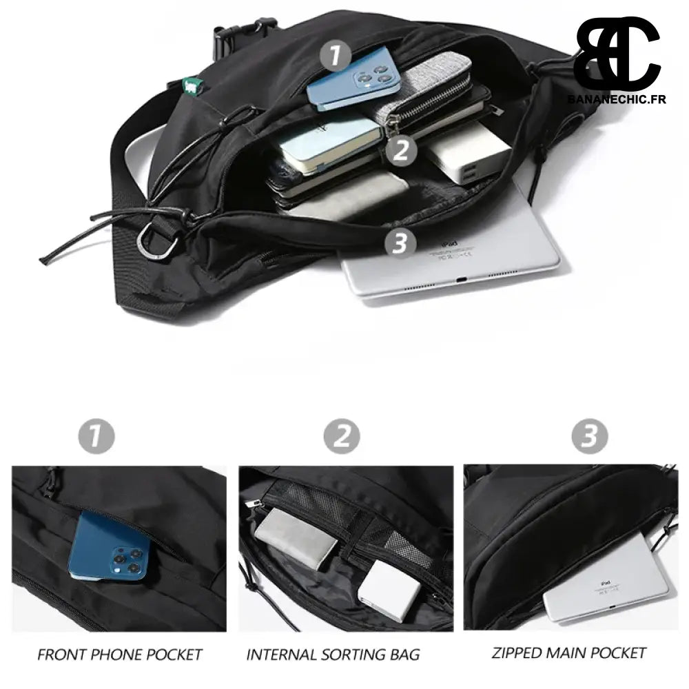 Sac bandoulière XXL noir en cuir - banane - Banane Chic ™