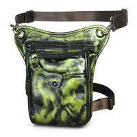Sac cuir moto vert original jambe
