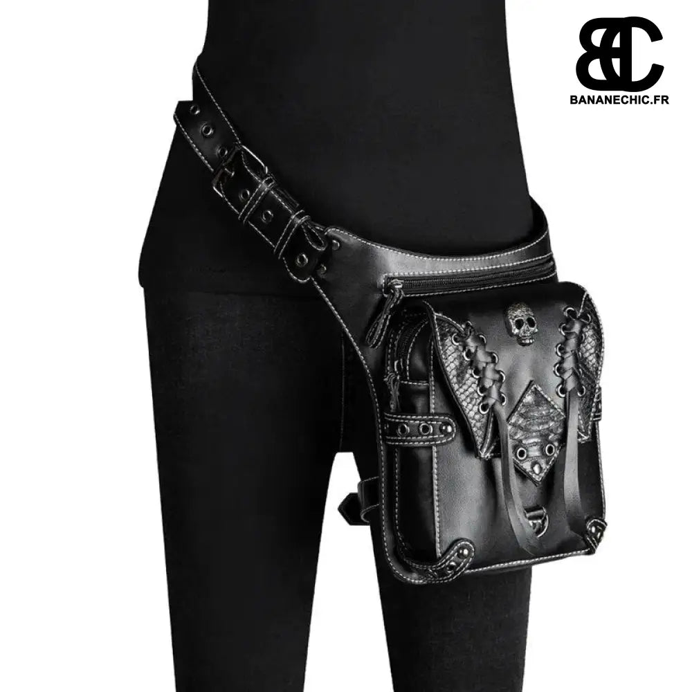 Sacjambe moto femme cuir noir - Noir - banane - Banane Chic