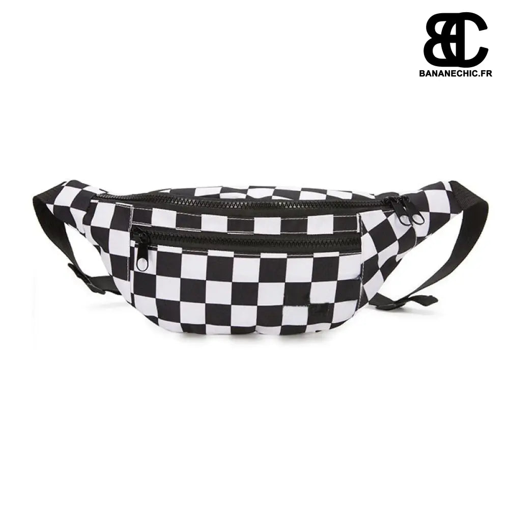 Sacoche banane femme damier tissu - Blanc-Noir - Banane -