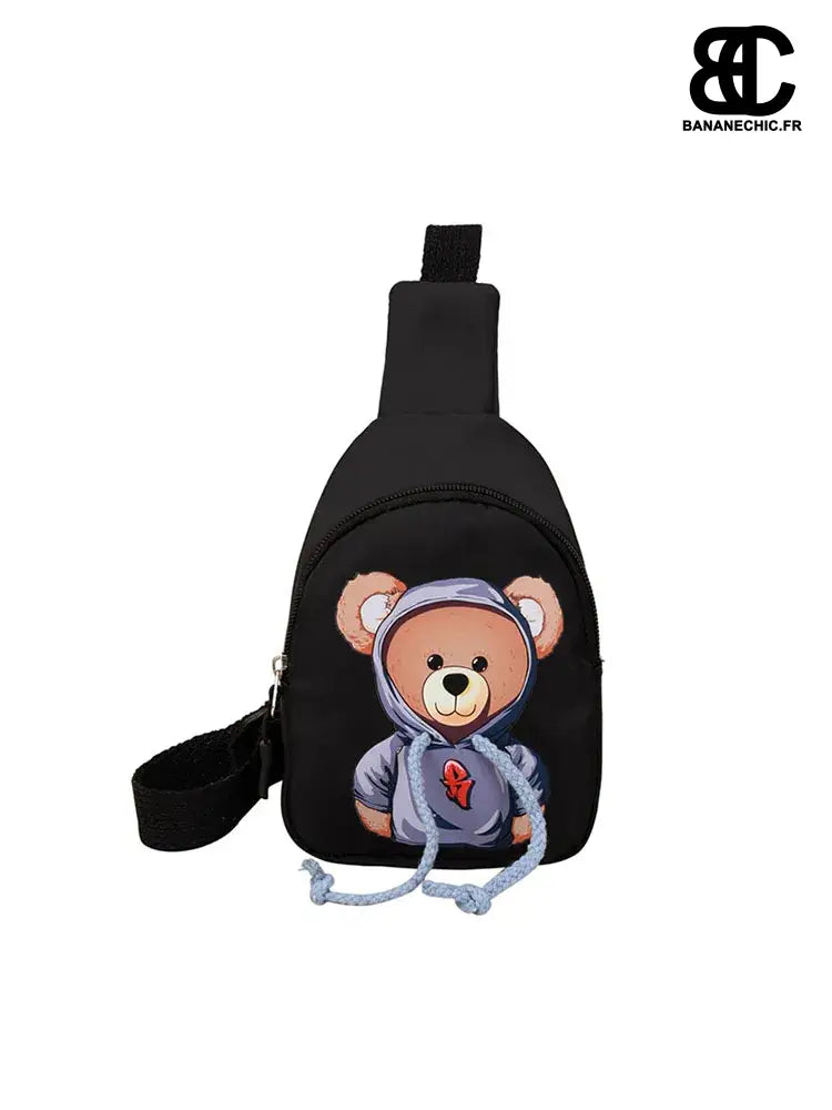 Sacoche bandoulière Ourson Cuir Noir - Noir - banane -