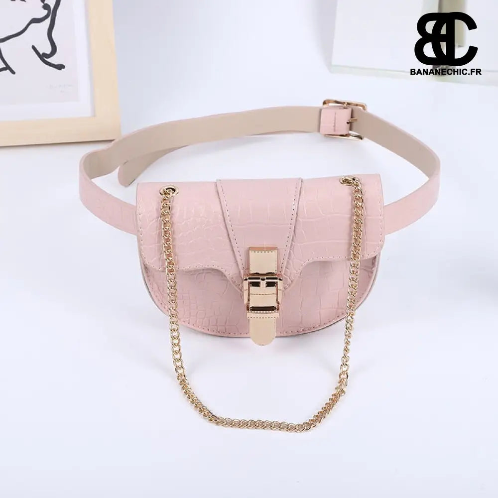 Sacoche chic cuir croco femme - Rose - banane - Banane Chic