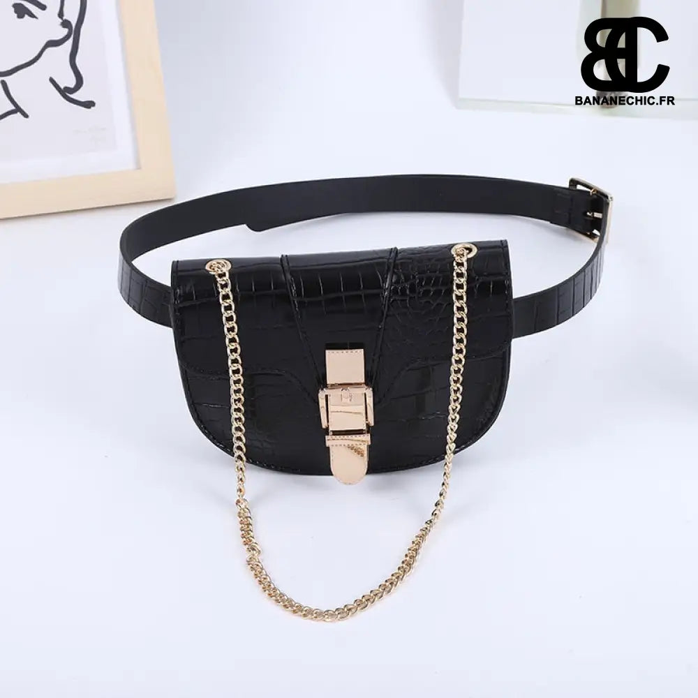 Sacoche chic cuir croco femme - Noir - banane - Banane Chic